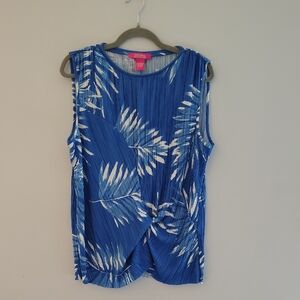 Catherine Malandrino Sleeveless Top SIze L Tropical Floral Blue & White Casual